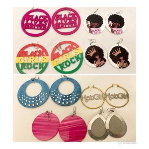 (8) Lot BLM Black Lives Matter Large Circle Earrings Jewelry Queen Rasta